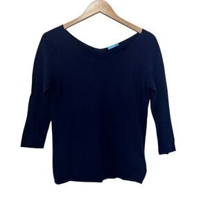 J. McLaughlin Navy Blue Cashmere Blend 3/4 Sleeve Sweater Sz S